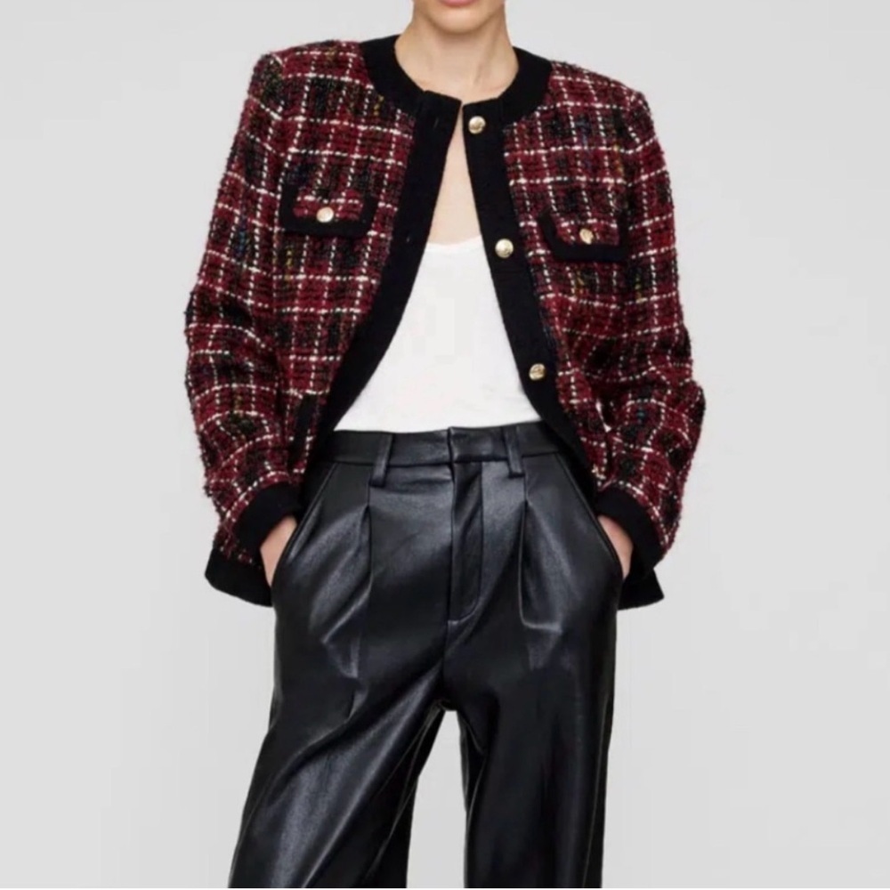 Anine Bing Cherry Plaid Lydia Jacket